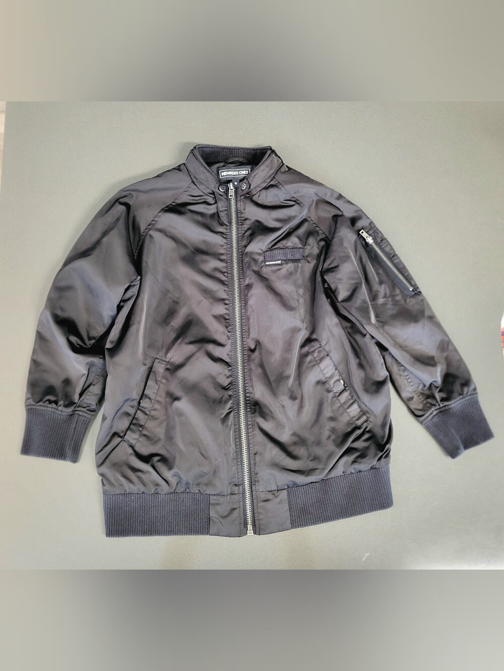 Members Only Black Satin Bomber Jacket Flight Coat Boyfriend Fit Size M Medium
